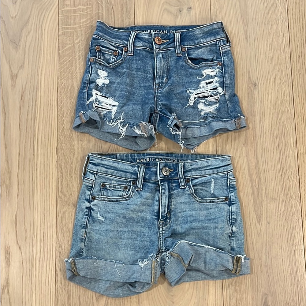 Bundle of American Eagle Outfitters Women's Blue Denim Shorts Size 0